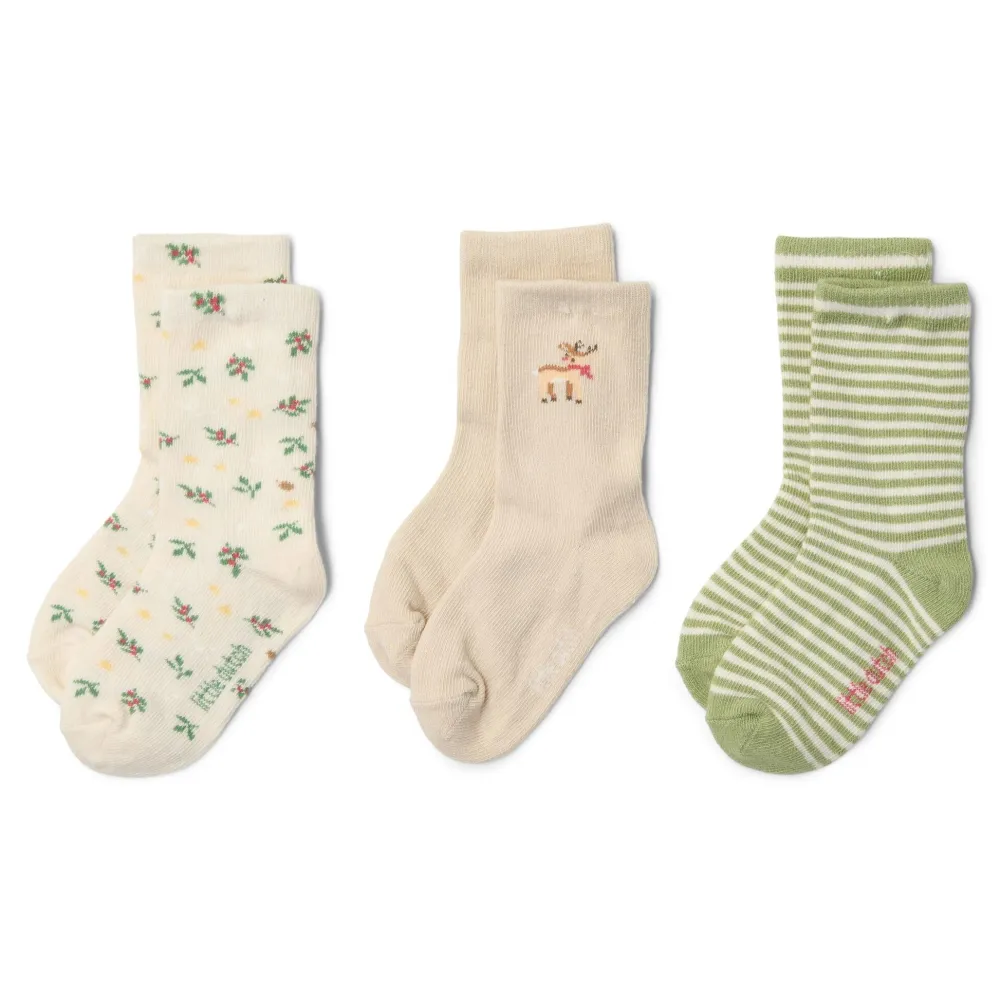 Little Dutch 3-pack kerst sokken – Beige