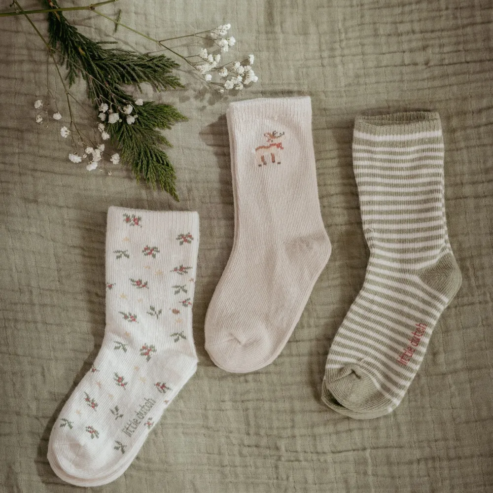 Little Dutch 3-pack kerst sokken – Beige