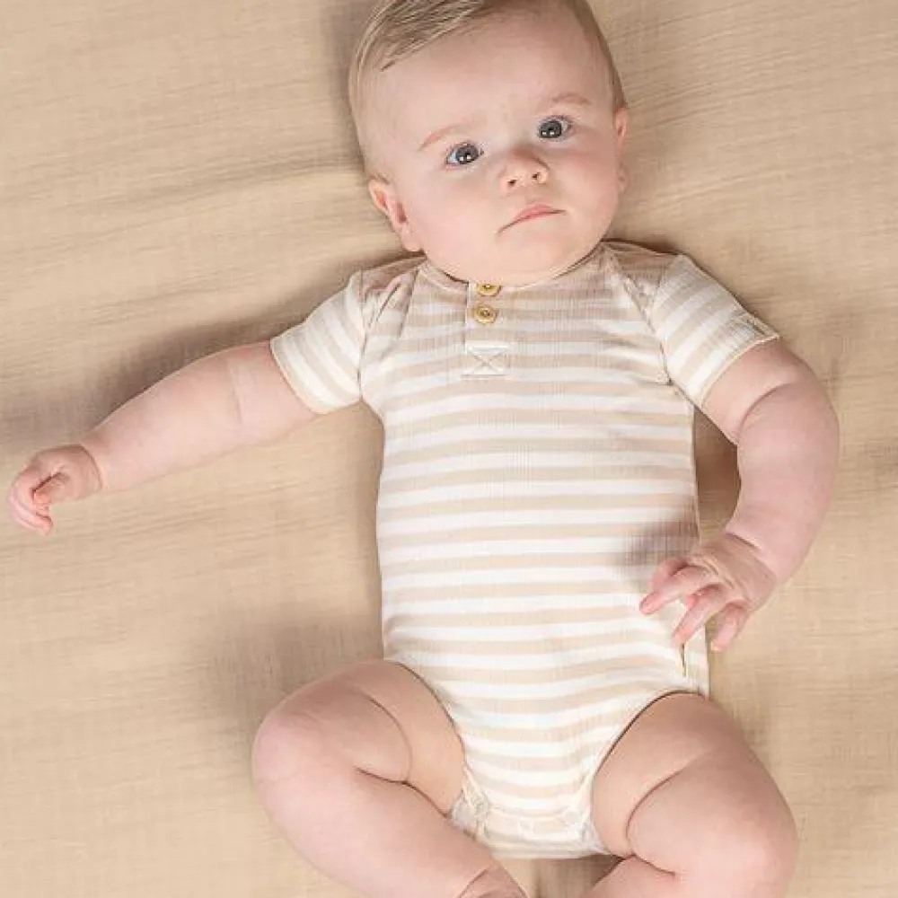 Little Dutch Romper korte mouw - Zand - Newborn Naturals
