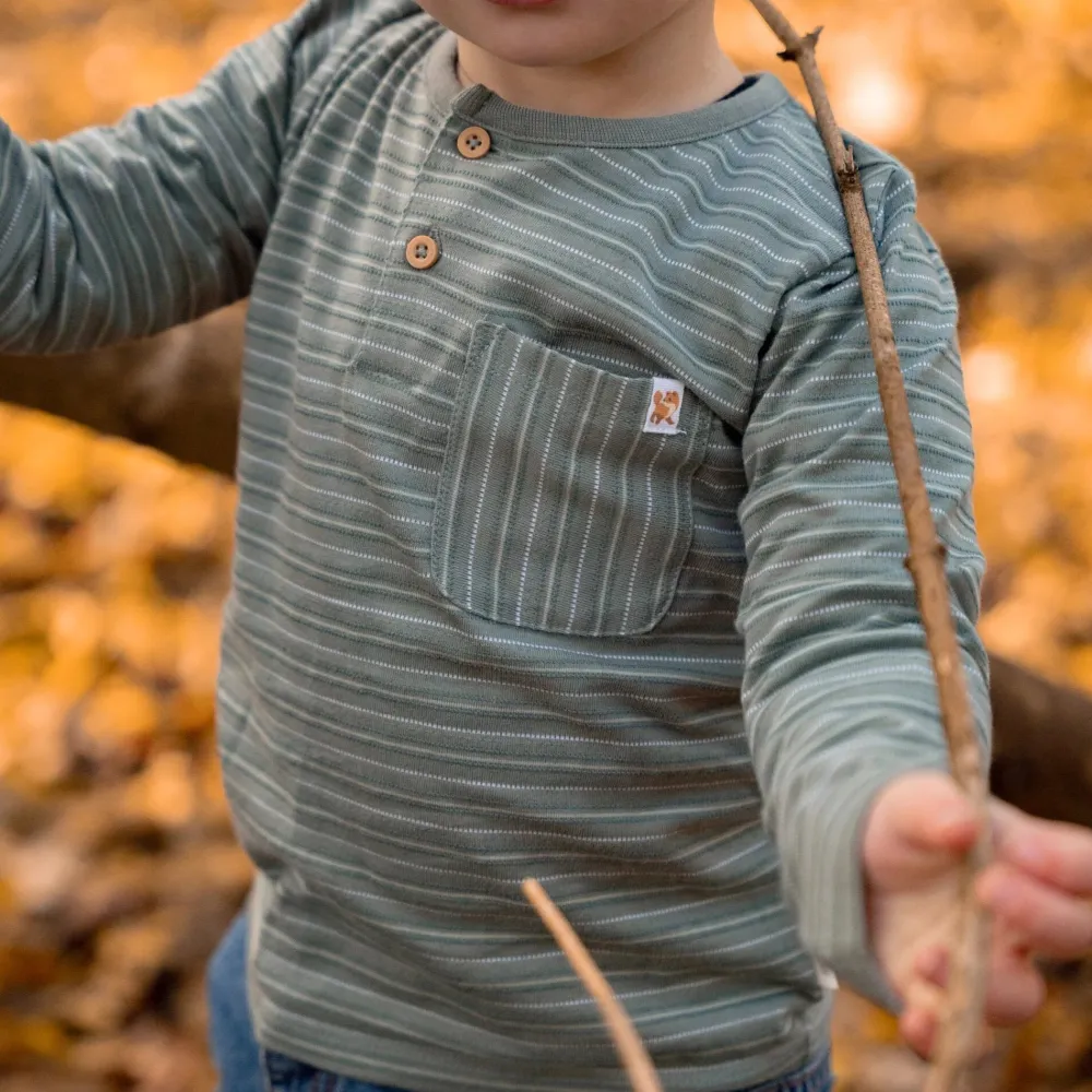 Little Dutch Shirt lange mouw - Groen - Forest Friends - Stripe