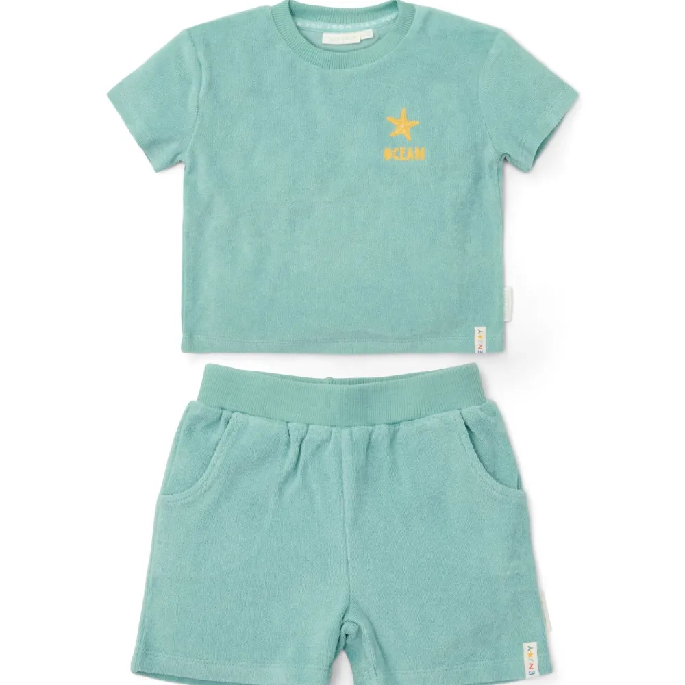 Little Dutch T-shirt en Short - Groen - Seashells and Stripes