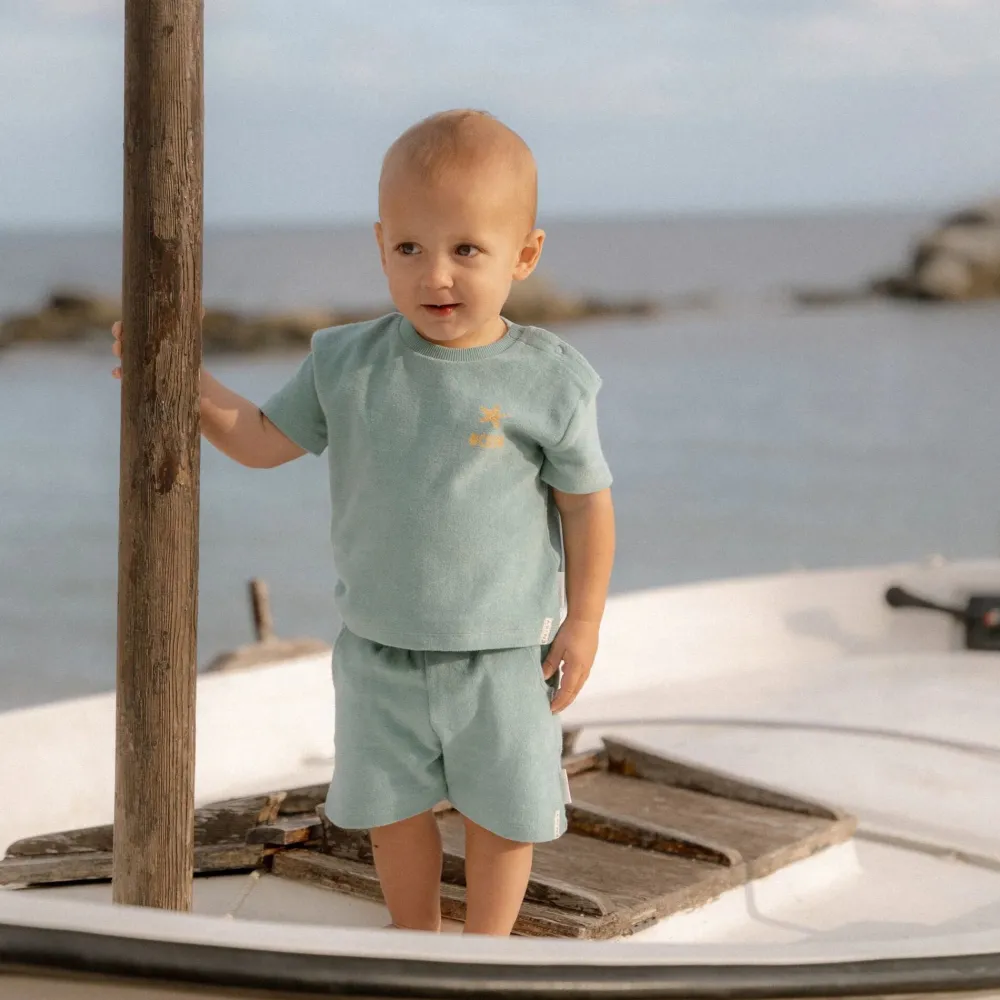 Little Dutch T-shirt en Short - Groen - Seashells and Stripes